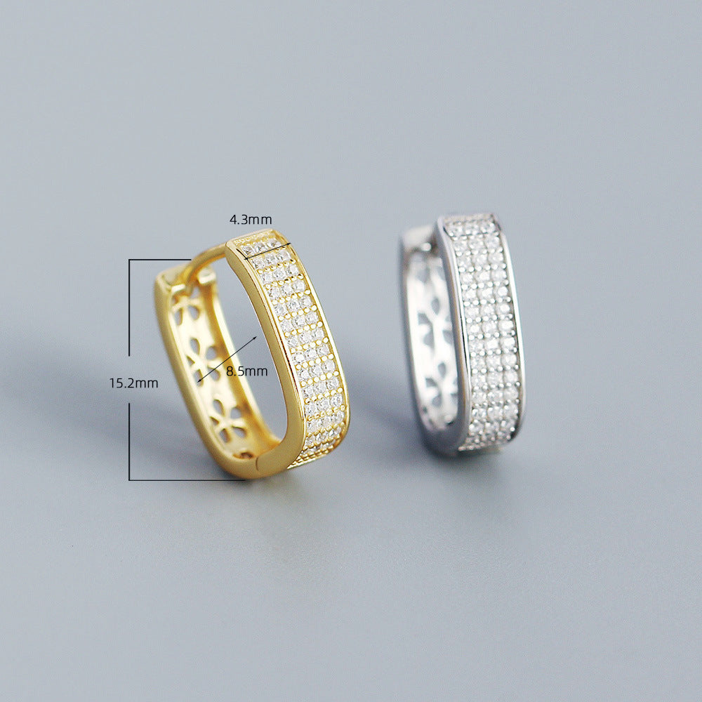 Orecchini a perno a U alla moda in argento sterling S925 con zirconi micro-pavé, orecchini da donna geometrici minimalisti
