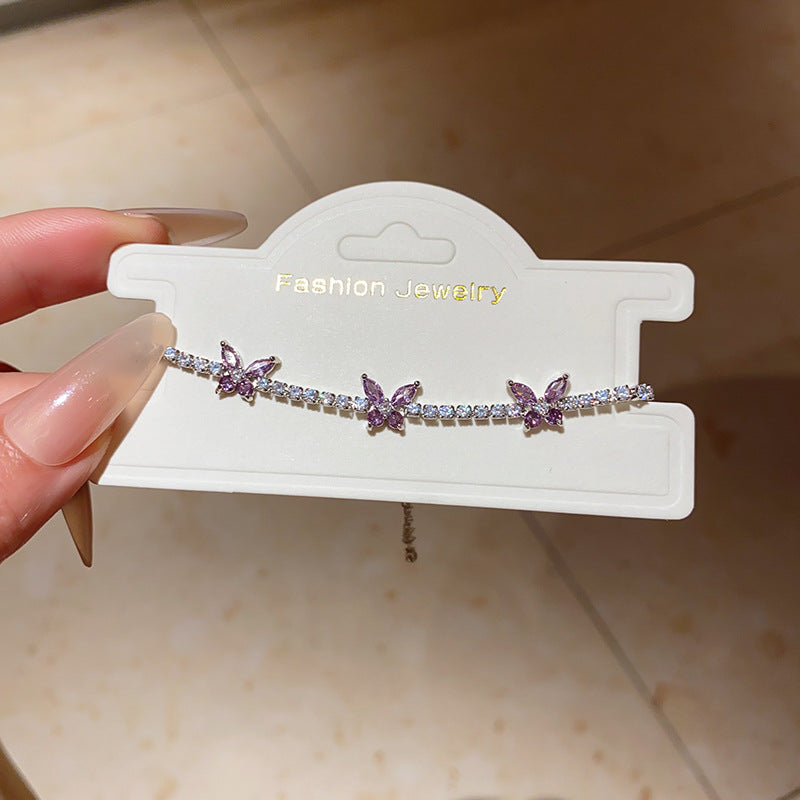 Minimalist Sweet Square Butterfly Brass Bracelet with Cubic Zirconia Inlay for Women