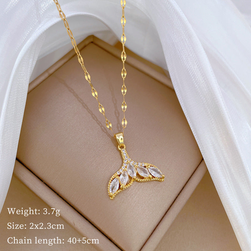 Luxury Minimalist Sweet Geometric Rhinestone Pendant Necklace for Women Titanium Steel O-Chain