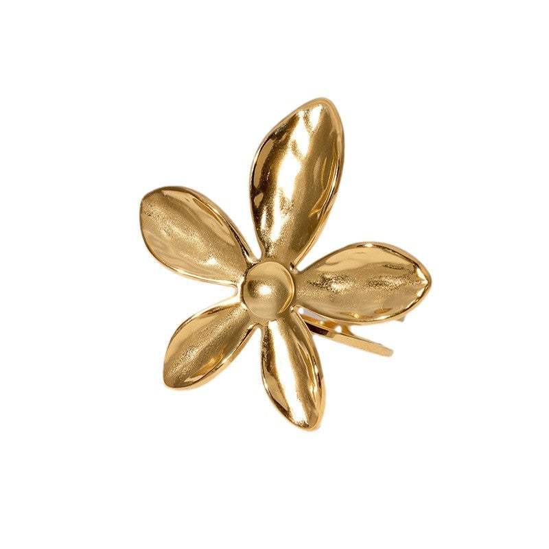 Anello Regolabile da Donna in Acciaio Inossidabile con Finitura Placcata, a Motivo Floreale Minimalista
