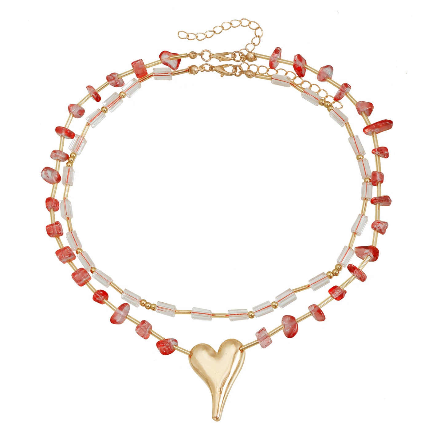 Fashionable Geometric U-Shaped Alloy Necklace for Women with Plated Finish and Heart Pendant