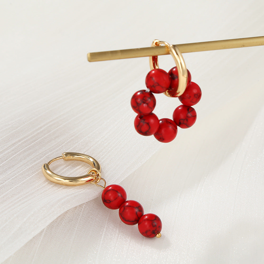 Minimalist Asymmetrical Geometric Alloy Ear Cuffs with Tiger Eye and Rose Quartz Accents for Women