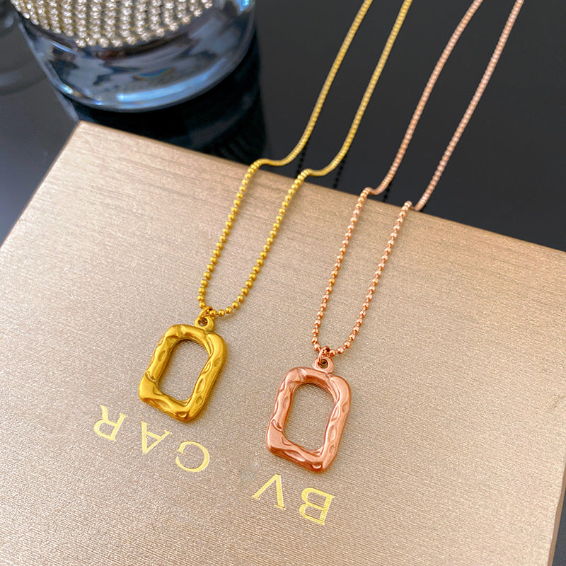 Abstract Geometric Square and Round Bead Titanium Steel Necklace Minimalist Plated Chain for Unisex