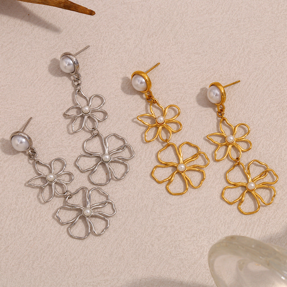 Fashionable Floral Stud Earrings in 316L Stainless Steel with 18K Gold Plating for Women