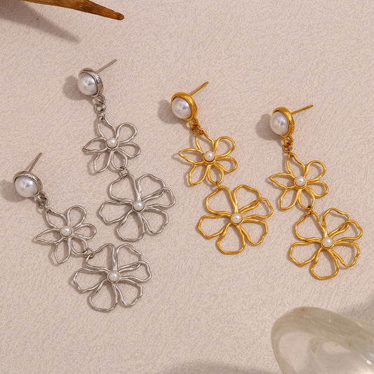 Fashionable Floral Stud Earrings in 316L Stainless Steel with 18K Gold Plating for Women
