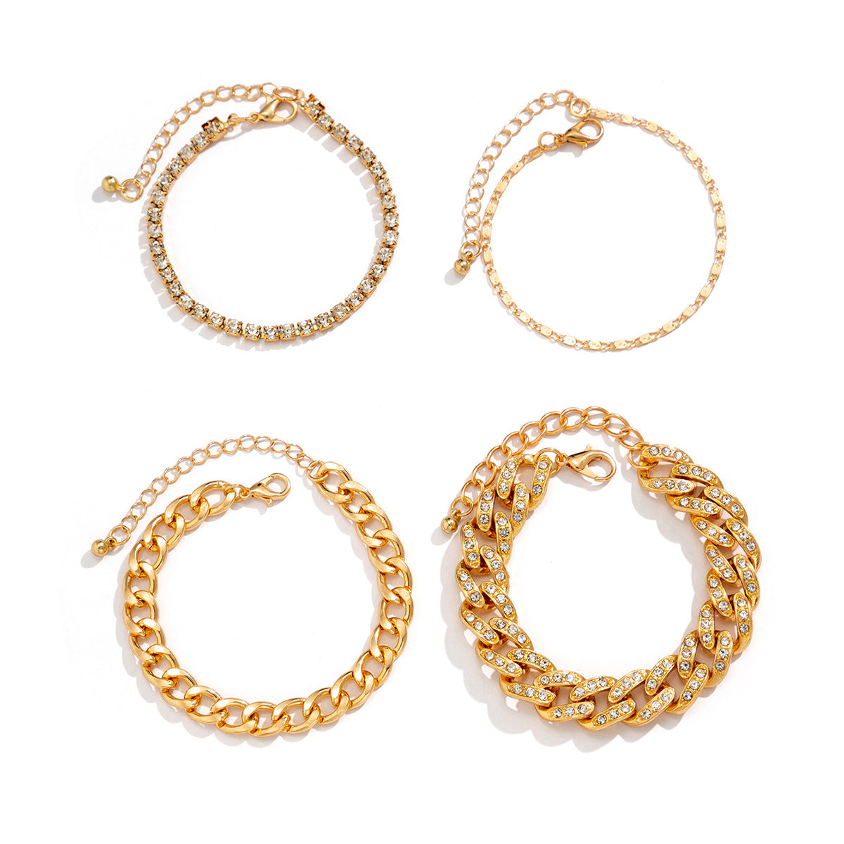 Bracciale a maglie cubane in lega con corda ritorta geometrica personalizzata con intarsio di strass da donna