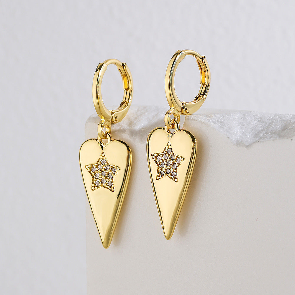 Minimalist Geometric Star Pendant Earrings for Women with Copper Base Plated in 18K Gold and Zircon Accents