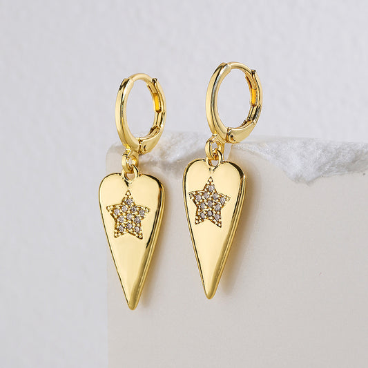 Minimalist Geometric Star Pendant Earrings for Women with Copper Base Plated in 18K Gold and Zircon Accents