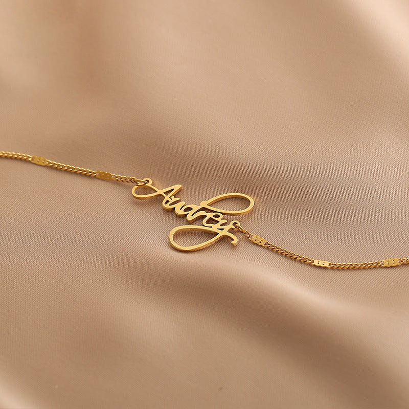 Minimalist Letter Pendant Necklace for Women and Men Titanium Steel Plated Clavicle Chain with Geometric Alphabet Design
