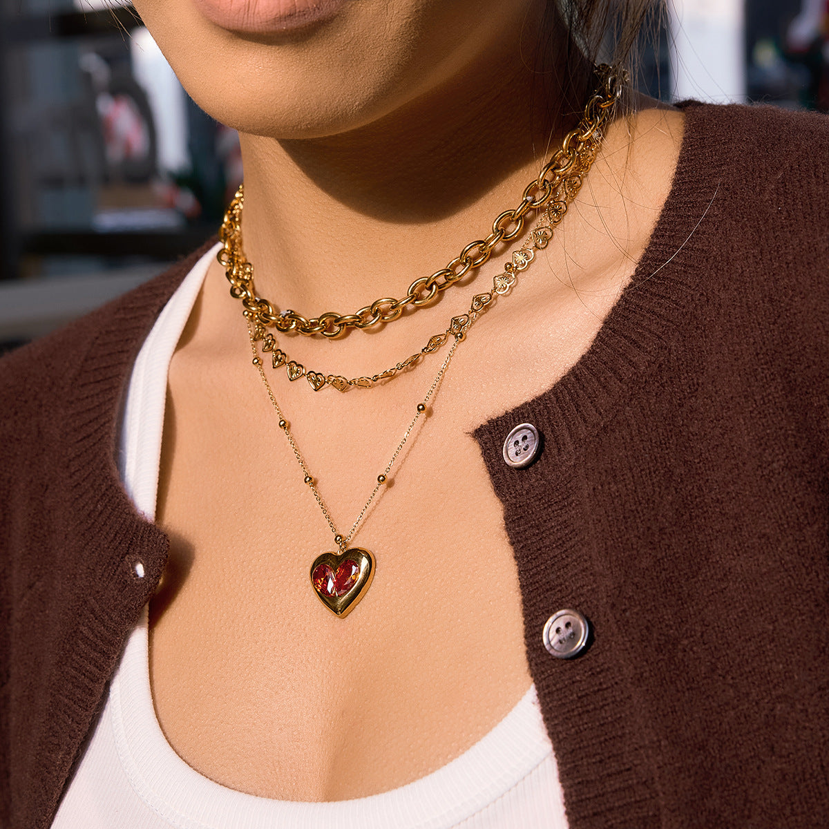 Collana da donna in acciaio inossidabile a forma di cuore, minimalista, con placcatura in oro PVD
