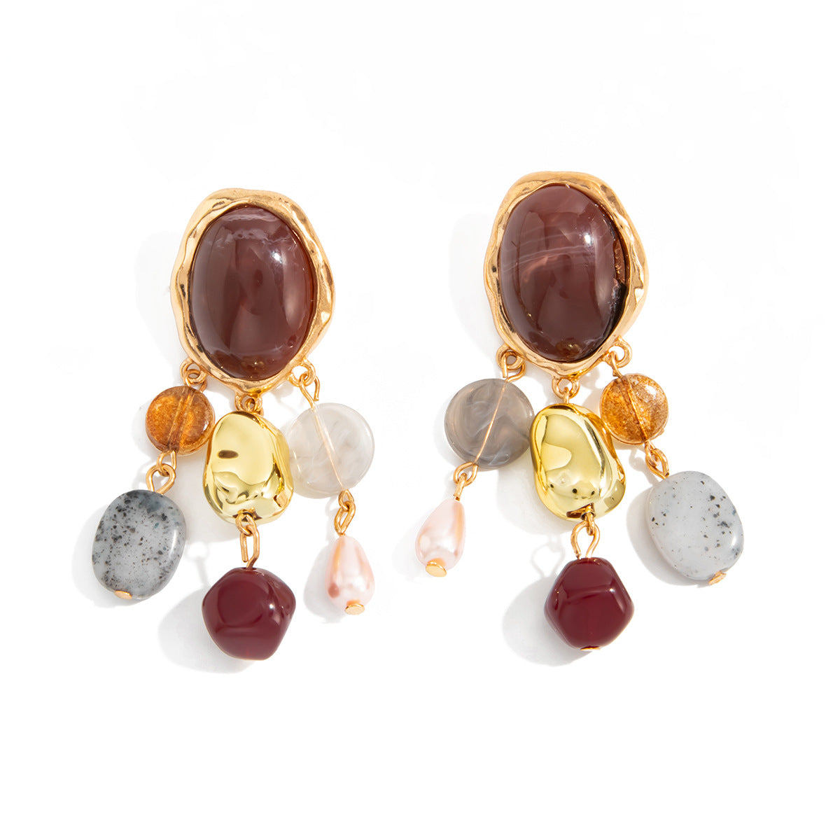 Vintage Geometric Oval Resin Inlay Plated Alloy Earrings for Women