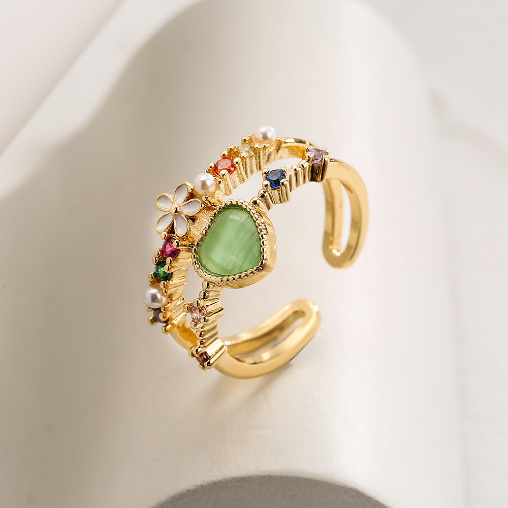 Anello da Donna a Cuore Minimalista alla Moda in Rame Placcato Oro con Zirconi Micro-Pave