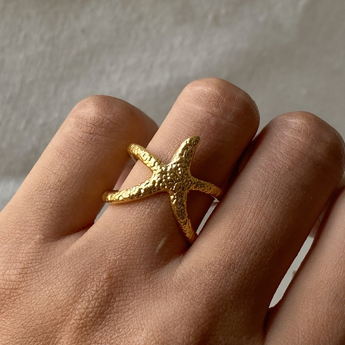 Sweet Geometric Starfish Plated Stainless Steel Ring for Women
