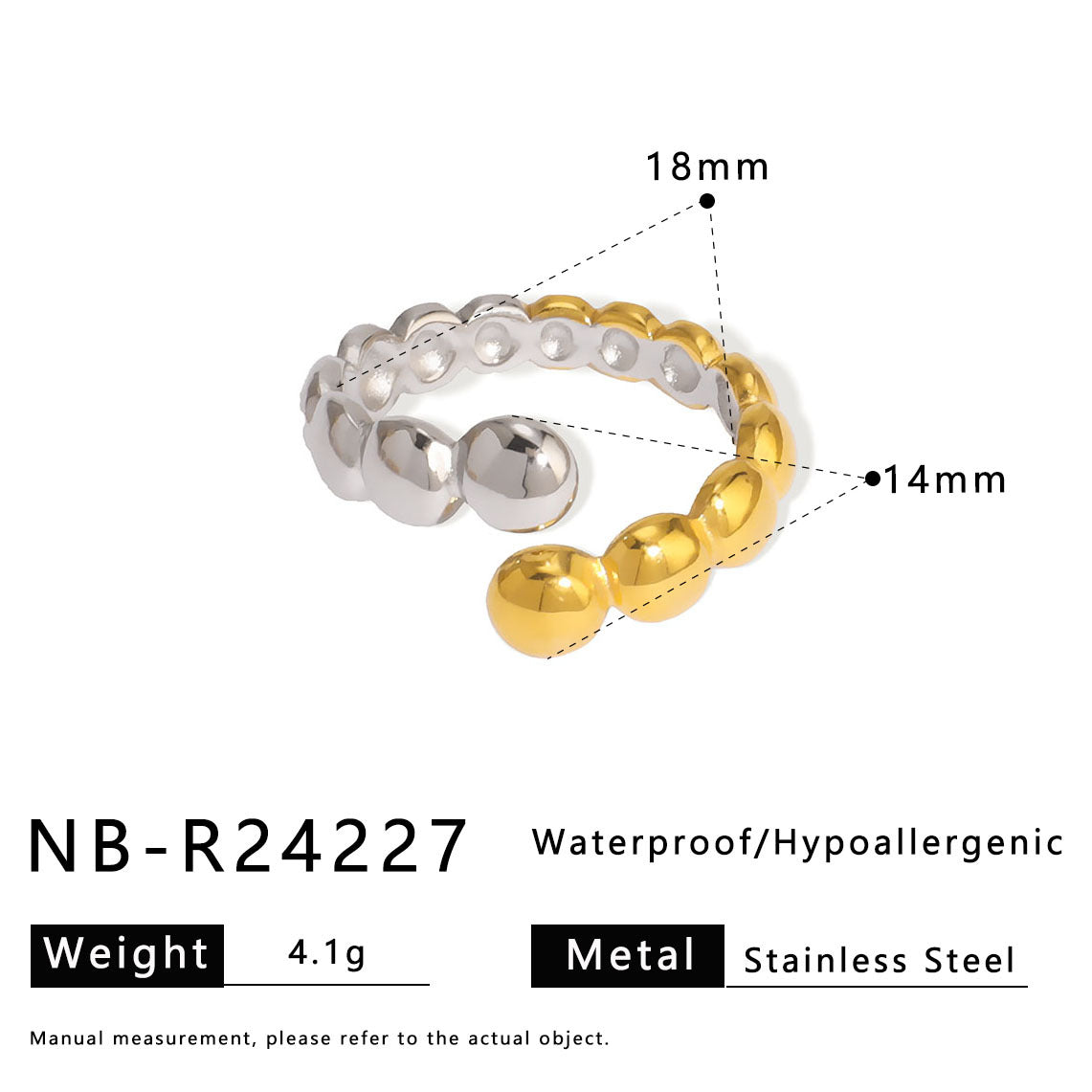 Asymmetrical Geometric Line Stainless Steel Ring for Women with Dual-Tone Plated Finish