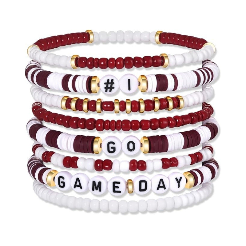 Sporty Casual Letter Number Resin Beaded Stretch Stackable Bracelet Unisex
