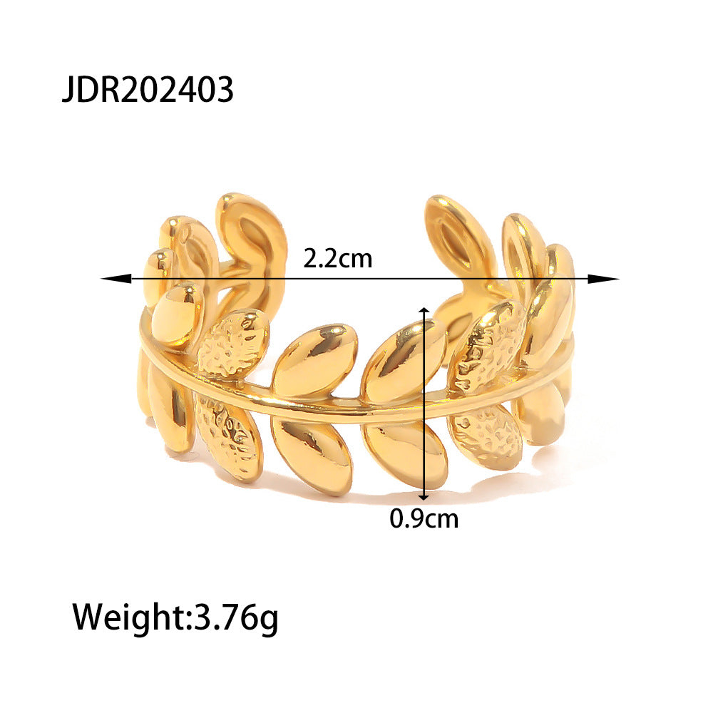 Anello da donna in acciaio inossidabile placcato oro 18 carati con perle di vetro a forma di graffetta geometrica alla moda