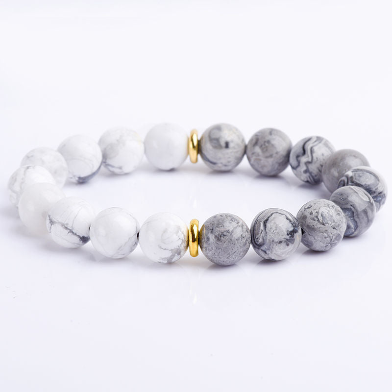 Vintage Ethnic Handmade Natural Volcanic Stone Snowflake Stone Beaded Bracelet Unisex 10mm 8mm Elastic