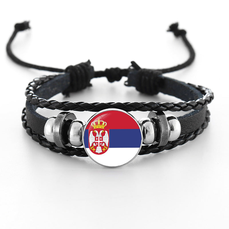 Bracciale in pelle intrecciata fatto a mano unisex stile punk geometrico, nero