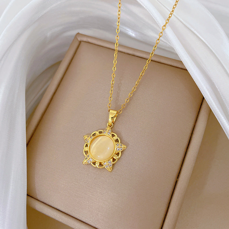 Collana con Pendente a Stella e Luna in Stile Cartone Animato da Donna in Acciaio Inossidabile con Design Geometrico Cavo, Catena di Lusso per Clavicola con Dettagli in Strass
