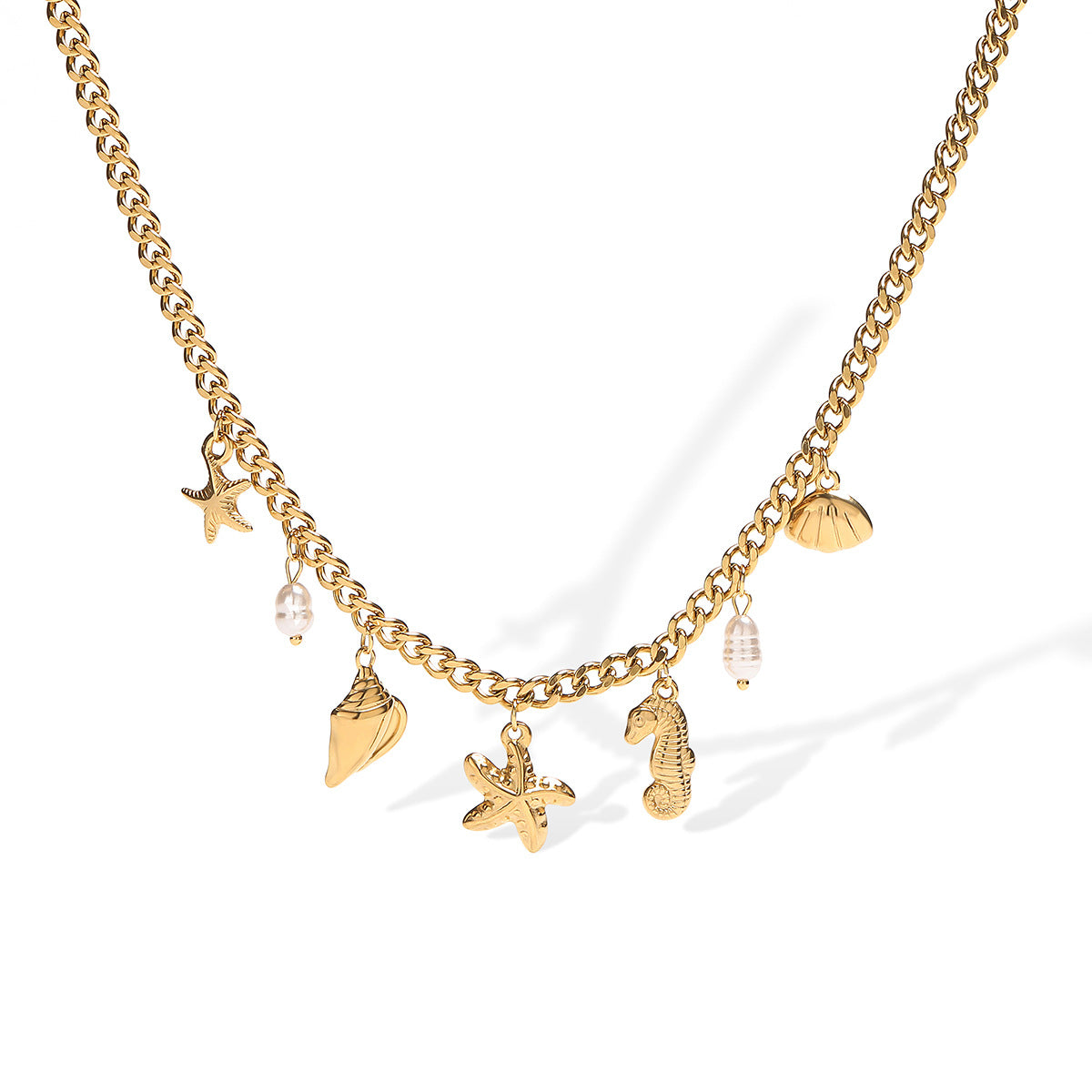 Minimalist Geometric Stainless Steel Necklace for Women with 18K Gold Plating Ocean-Inspired Clavicle Chain
