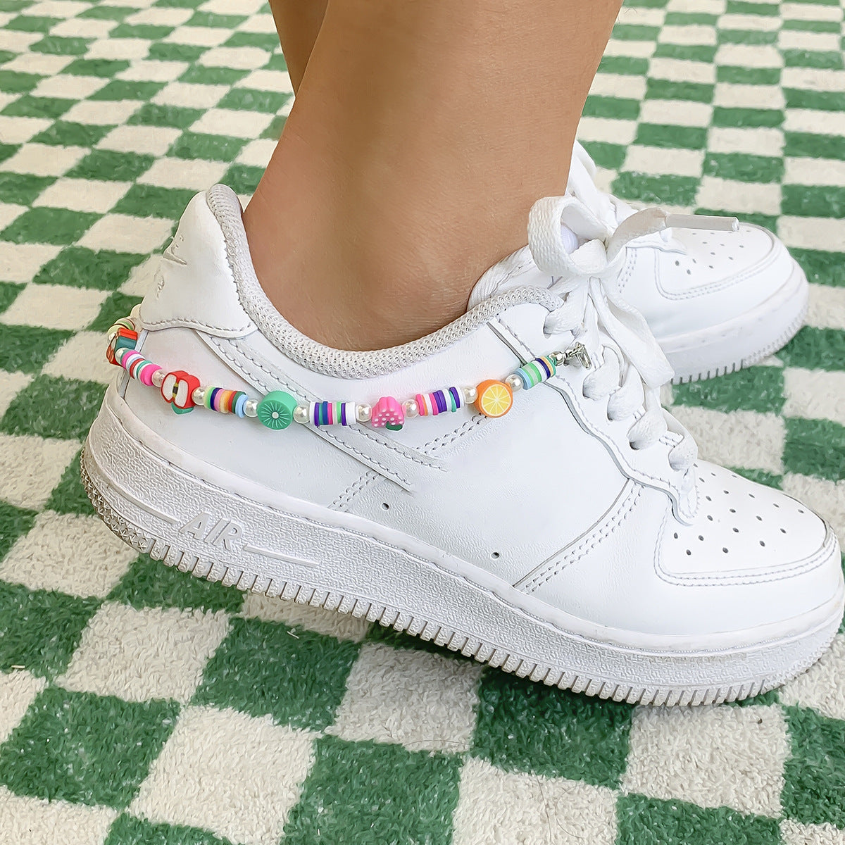 Cavigliera in Plastica Geometrica Minimalista con Charms a Fiore Colorati in Argilla Polimerica per Donna