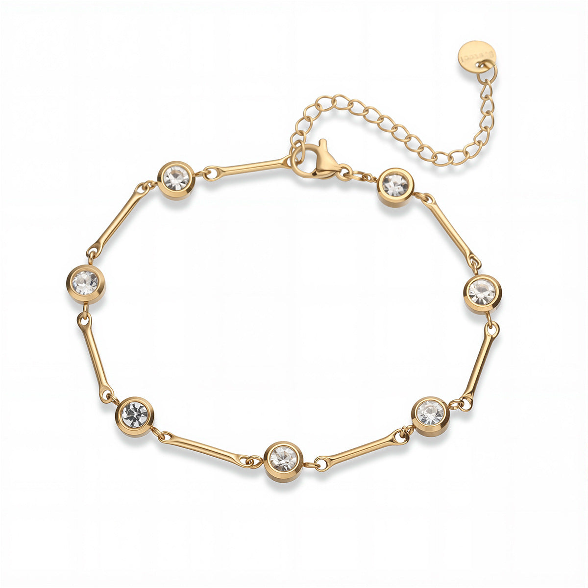 Minimalist Luxury 18K Gold Plated Geometric Stainless Steel Bracelet with Cubic Zirconia for Women