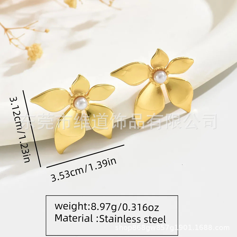 Beach Style Stainless Steel Geometric Starfish Shell Stud Earrings for Women