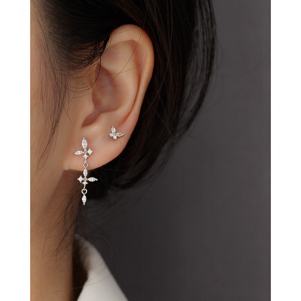 Minimalist Butterfly-Shaped S925 Sterling Silver Stud Earrings with Rhinestone Inlay and Dangling Fringe