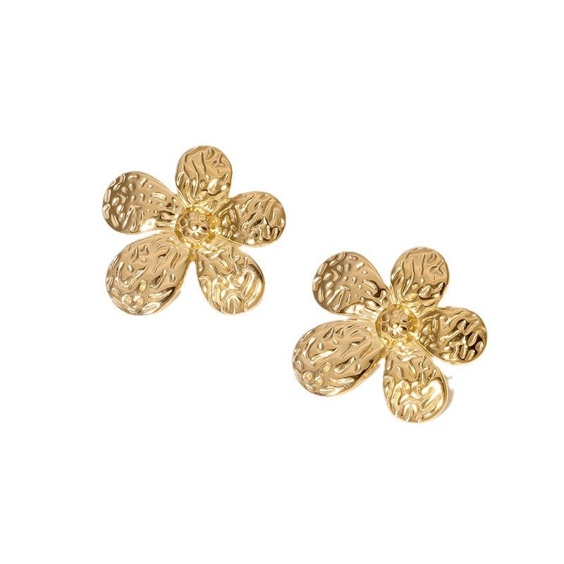 Minimalist Stainless Steel Flower Stud Earrings for Women with Plating Finish, Fashionable and Hypoallergenic
