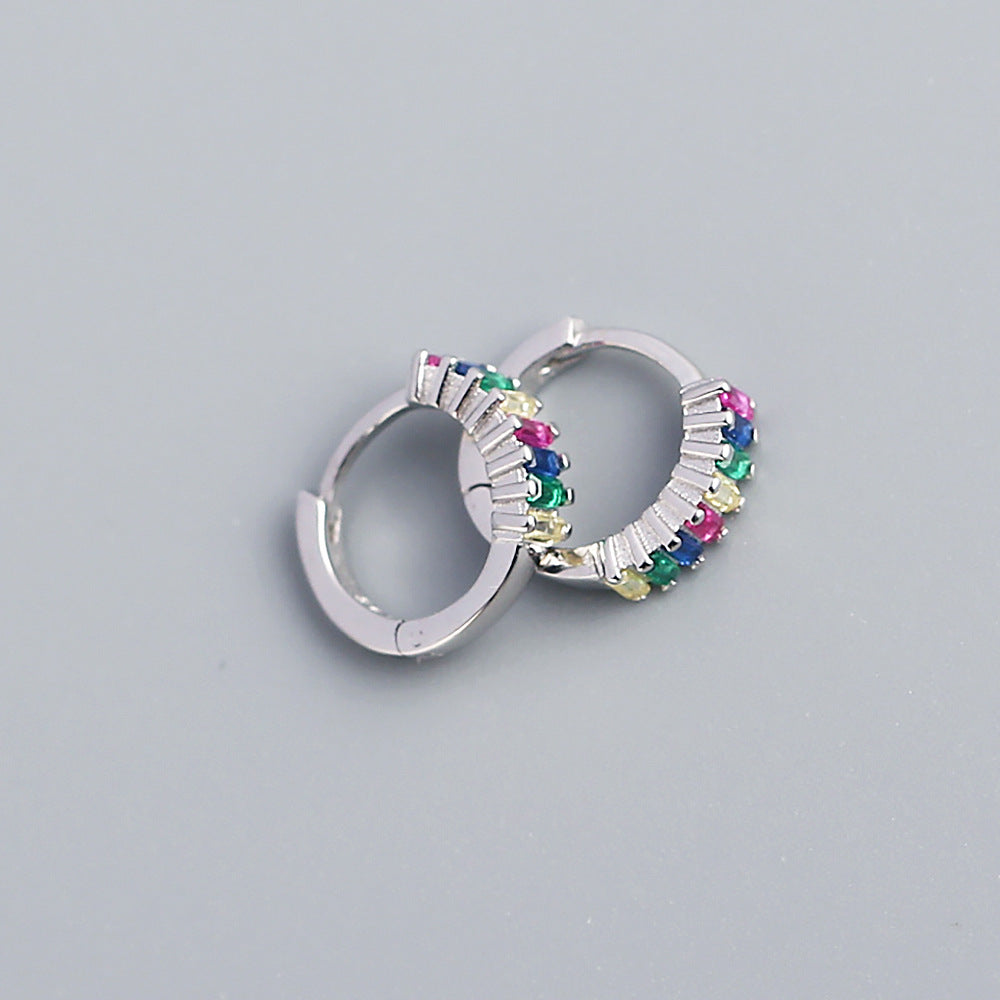 Pendientes de tuerca de plata esterlina 925 con incrustaciones geométricas de diamantes de imitación para hombres y mujeres unisex