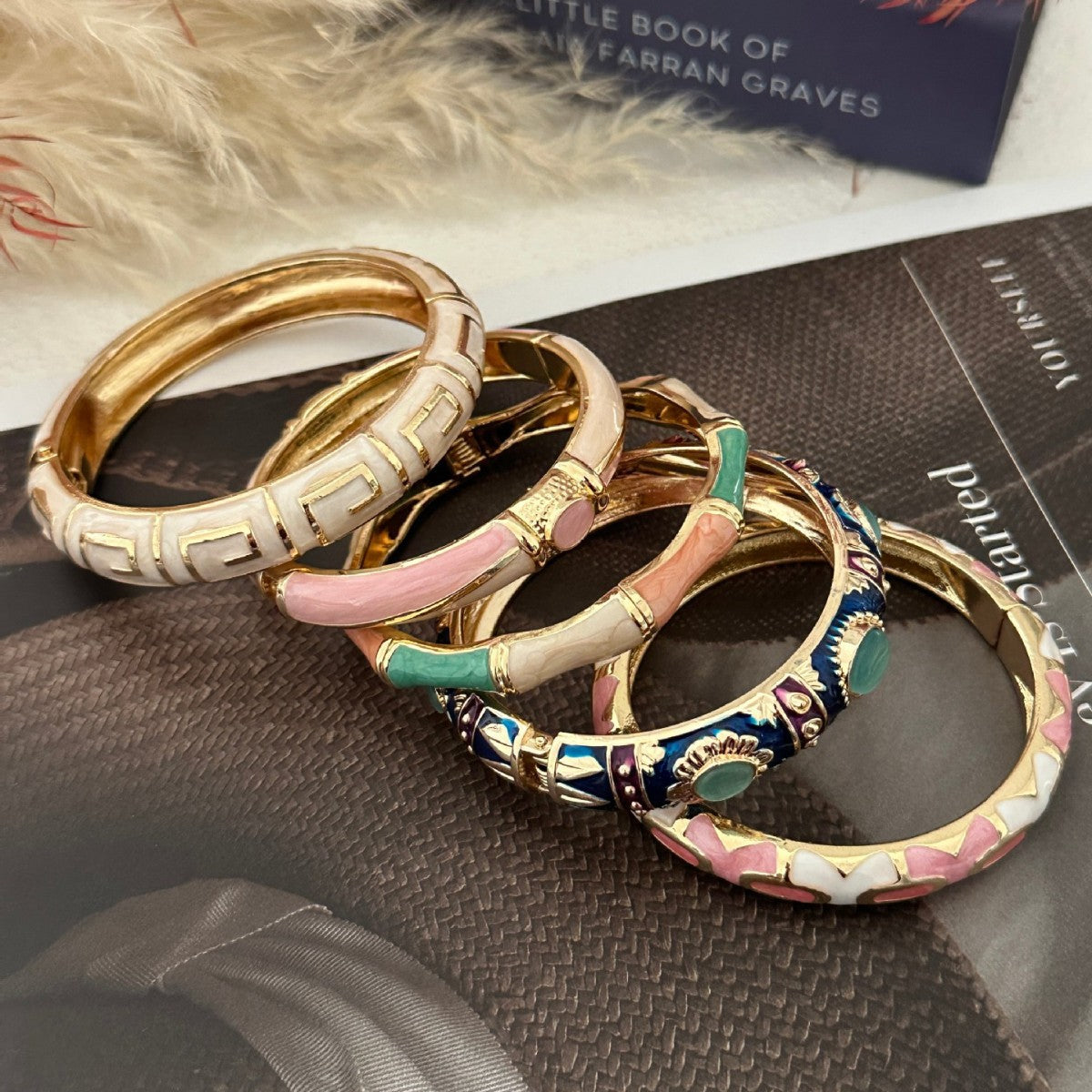 Ethnic Geometric Enamel Plated Alloy Bamboo Bangle for Women