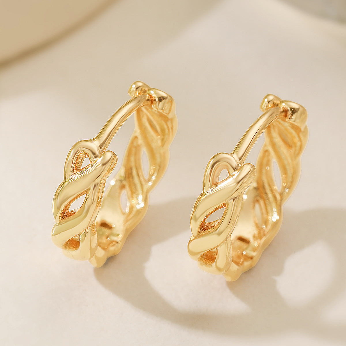 Vintage Geometric Hoop Earrings for Women Made of Brass with 18K Gold Plating, Irregular Minimalist Design for Office Wear