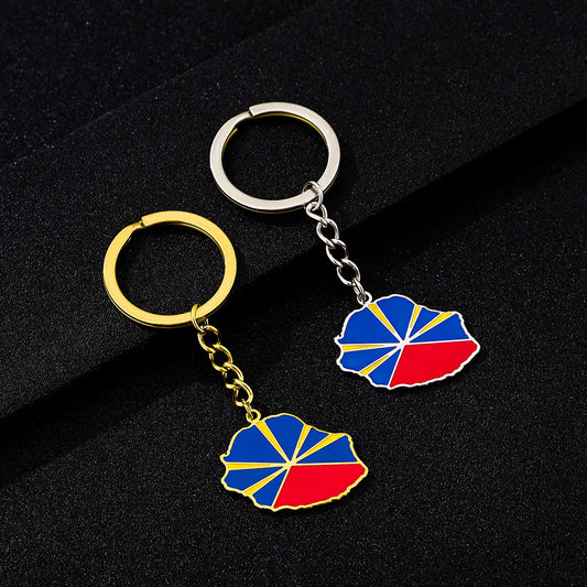 Ethnic Style Enamel Stainless Steel Pendant Keychain with French Reunion Island Design