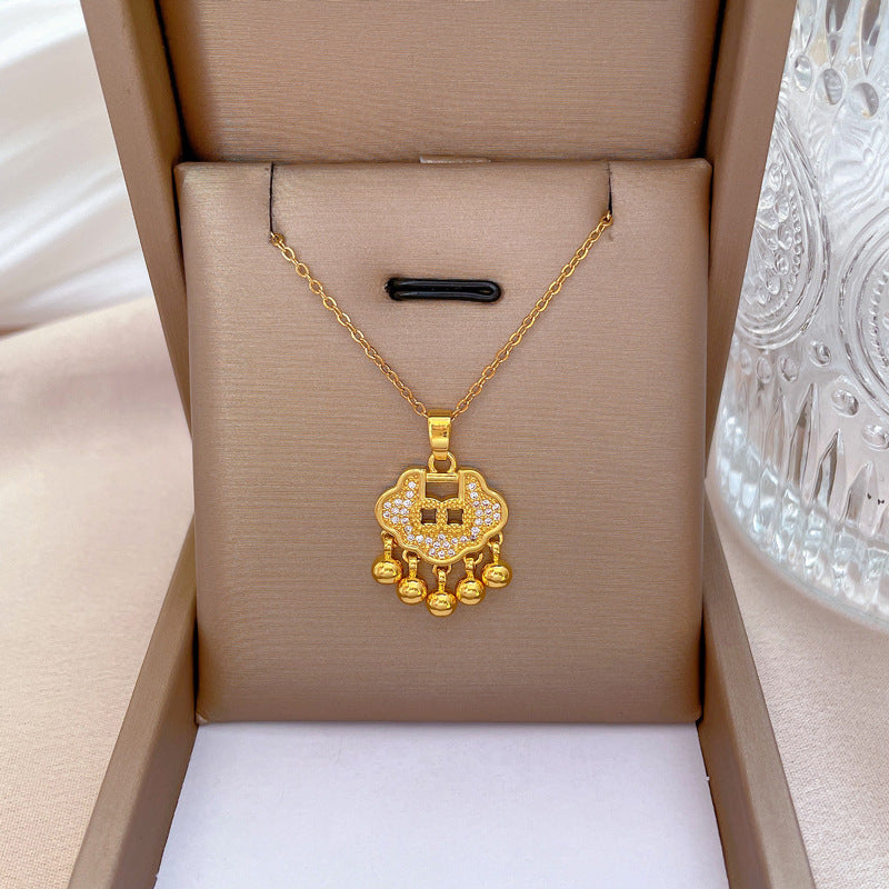 Collana da donna minimalista con intarsio di strass, in acciaio al titanio, con design geometrico