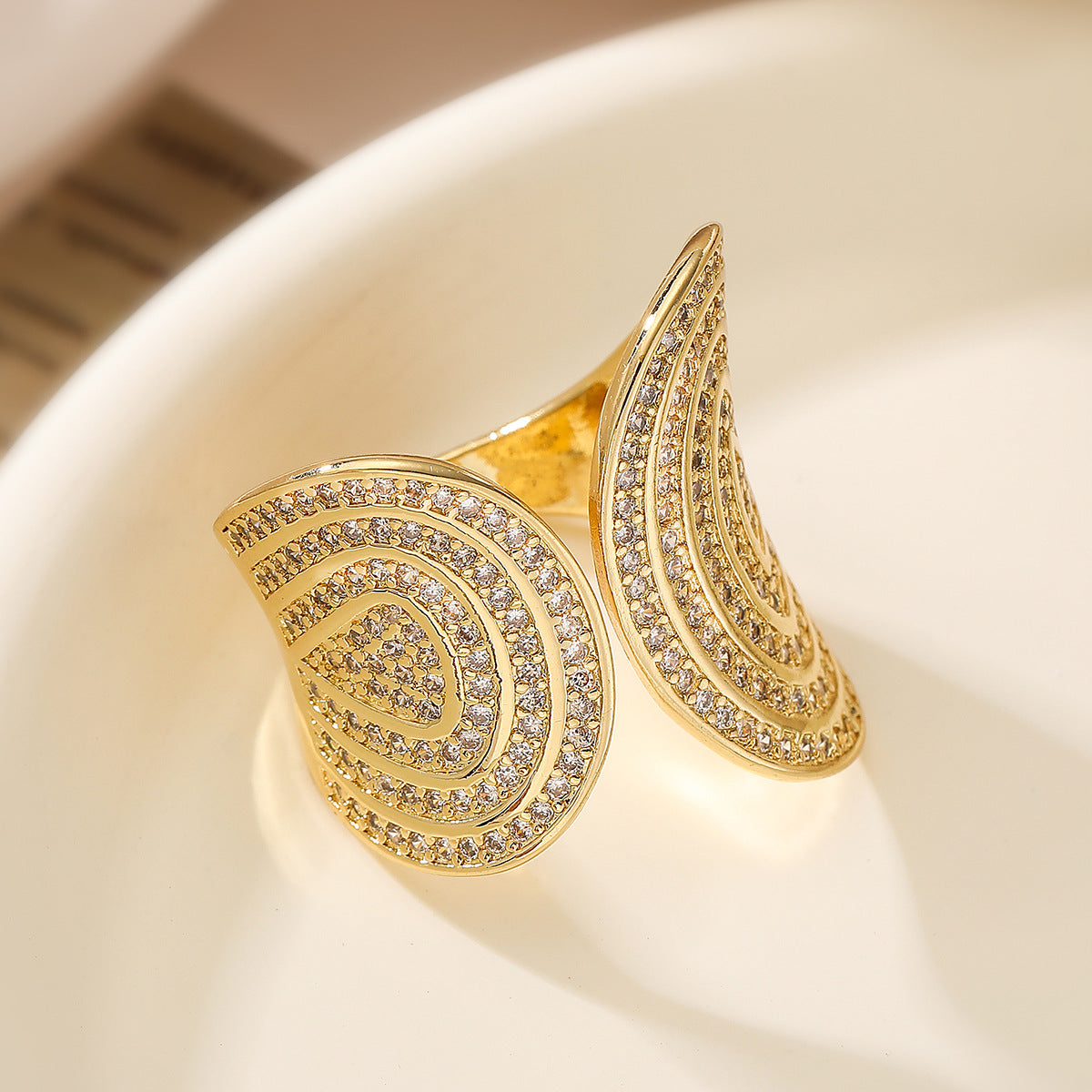 Minimalist Irregular Geometric Copper Ring with Real Gold Plating and Zircon Inlay for Women