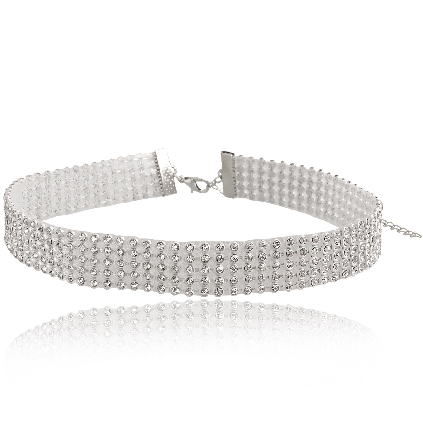 Geometric Alloy Choker Necklace with Plated Finish for Women Short Clavicle Chain Multi-Layer Rhinestone-Studded Neckwear