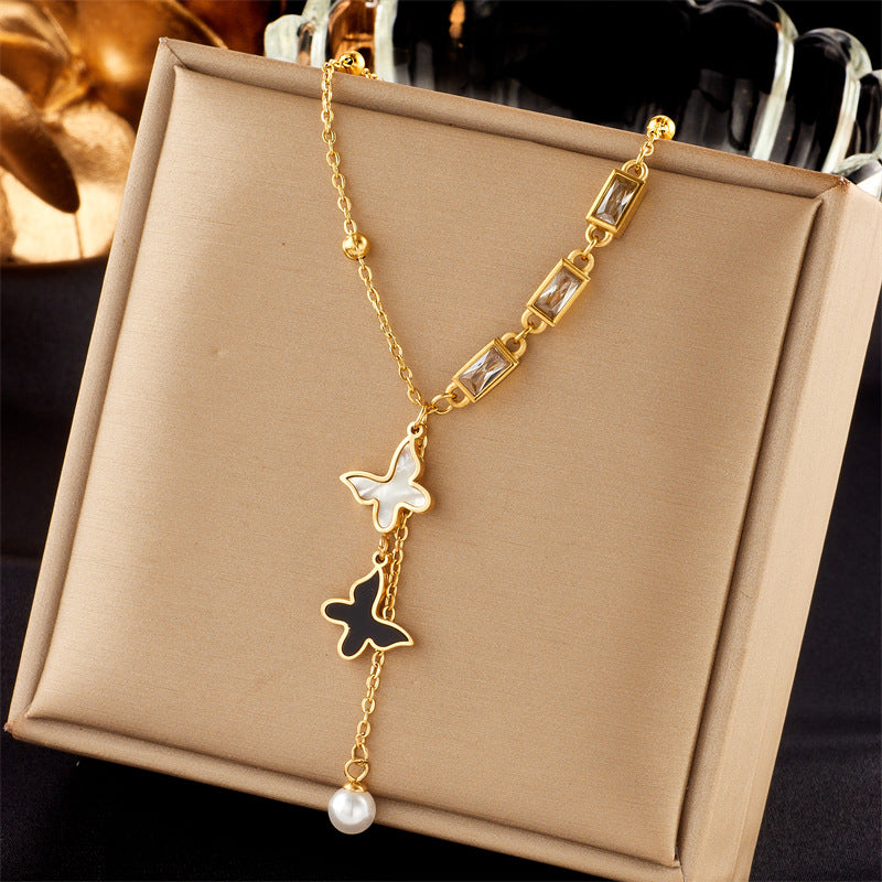 Collar Minimalista de Acero de Titanio Geométrico con Acabado Chapado para Mujer, Cadena para Clavícula para Llevar en Capas