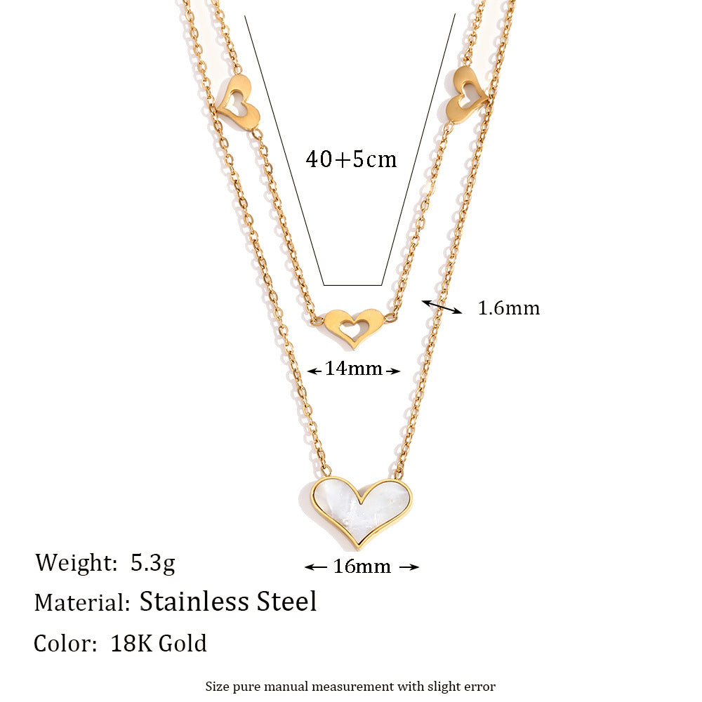 Collana da donna alla moda con ciondolo a cuore in acciaio inossidabile placcato oro 18 carati