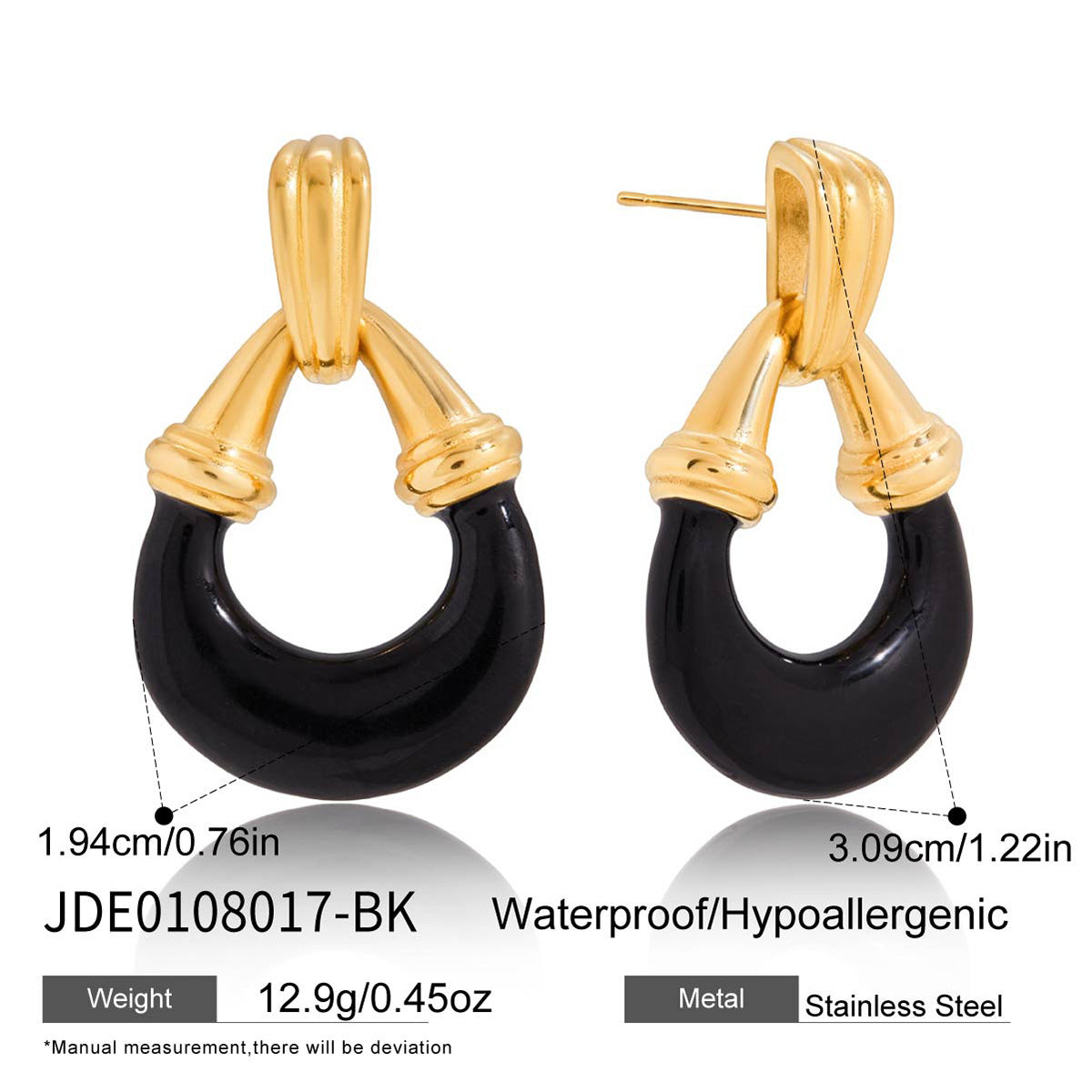 Pendientes minimalistas de acero inoxidable geométricos con acabado esmaltado para mujer. Poste de acero de titanio hipoalergénico.