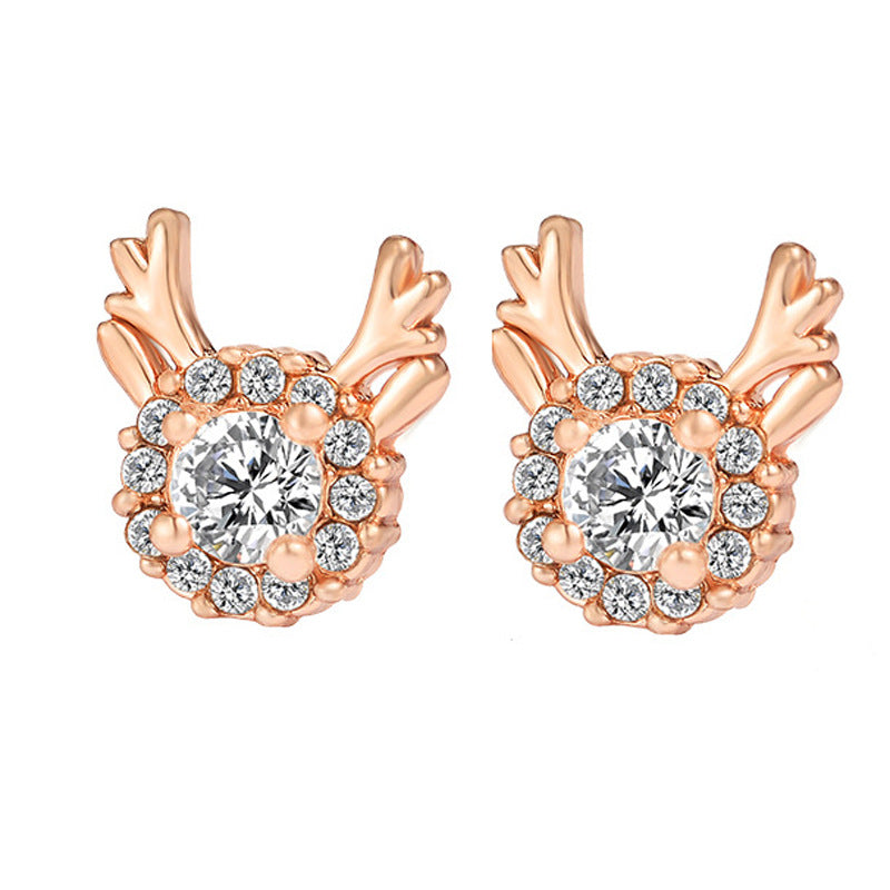Pendientes minimalistas de astas de ciervo para mujer con acentos de copo de nieve de circonita en cobre chapado y postes de acero inoxidable