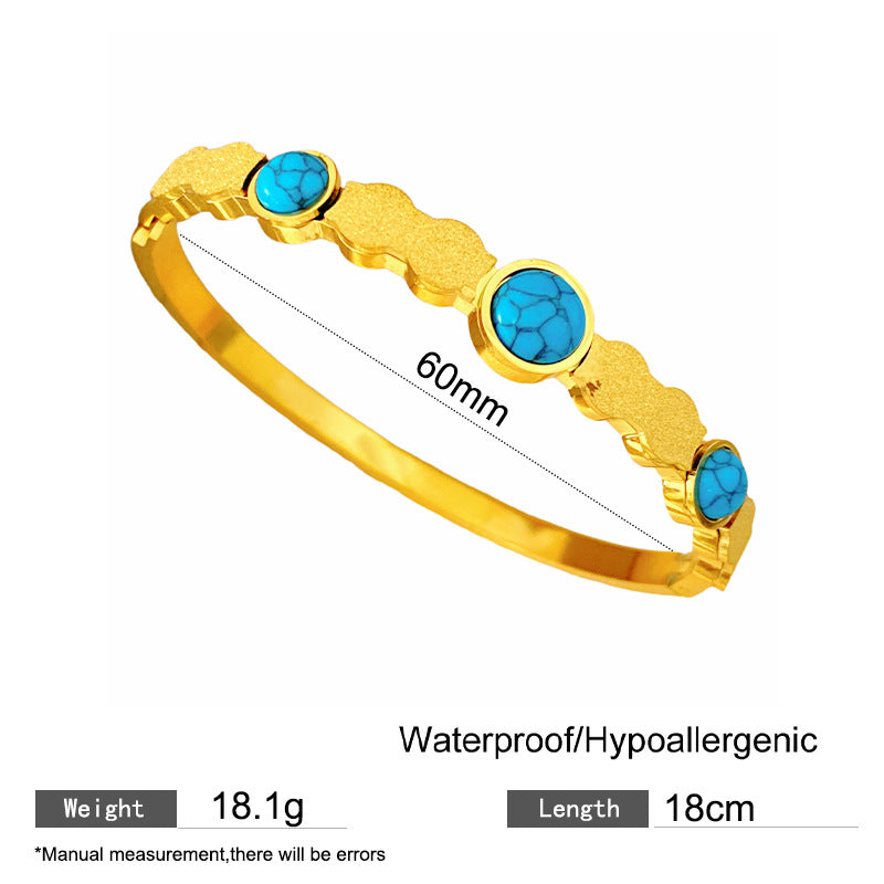 Minimalist Geometric Letter Turquoise Inlay Titanium Steel Bracelet for Women