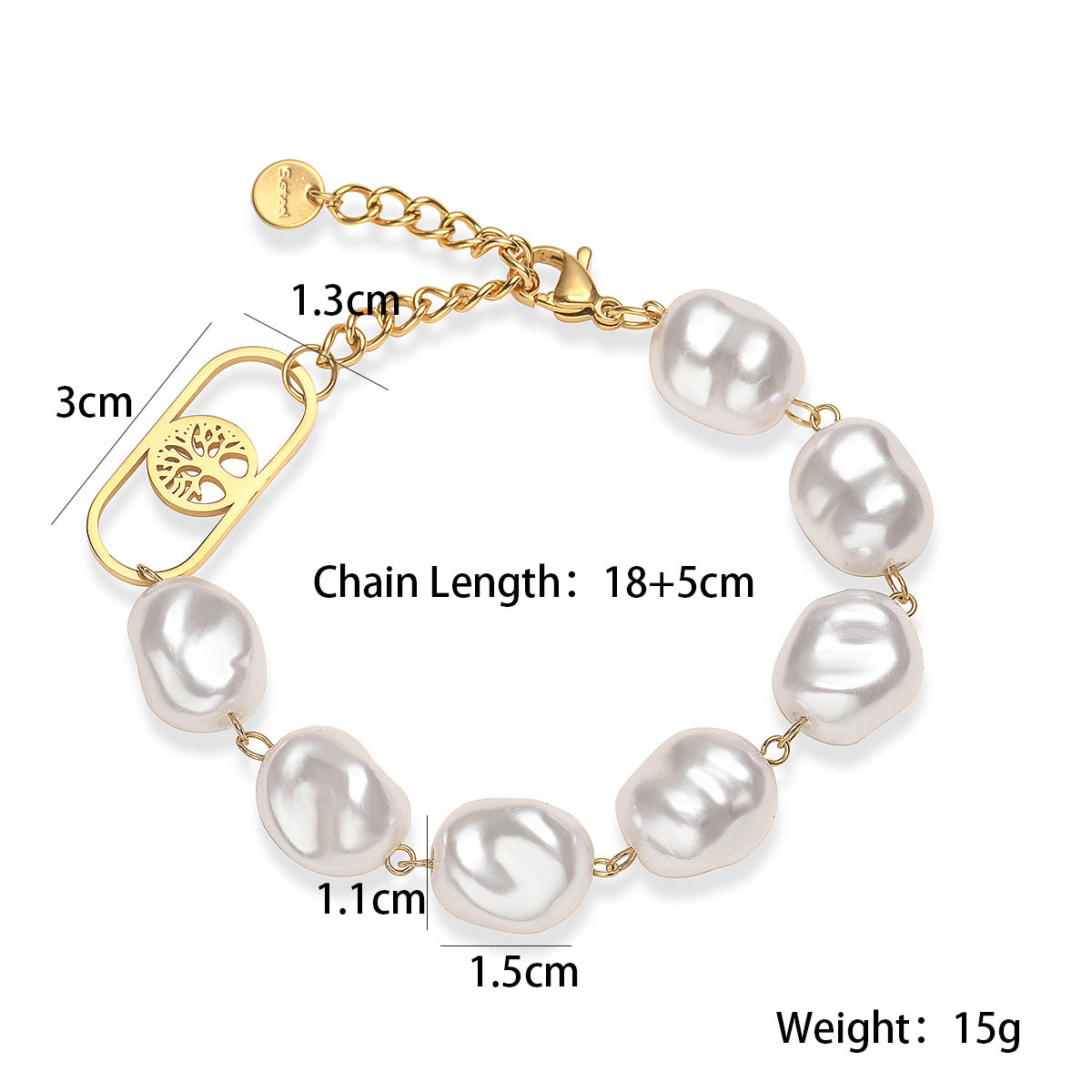Bracciale da donna in acciaio inossidabile placcato oro con perle in stile barocco geometrico