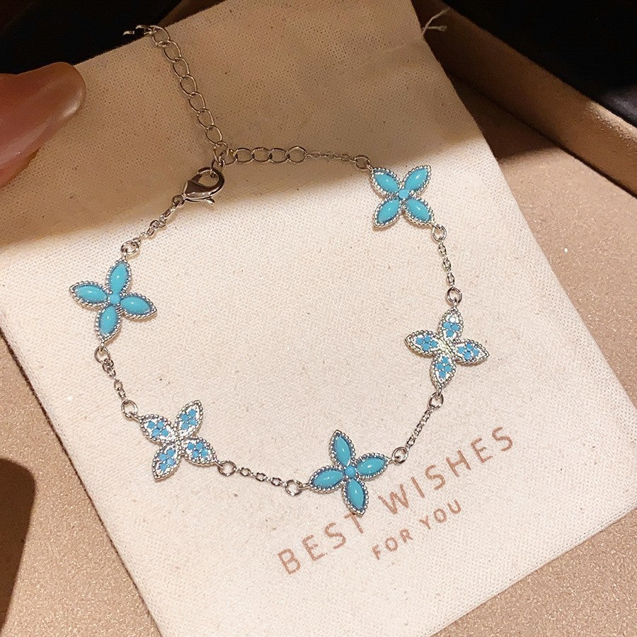 Sweet Minimalist Geometric Floral Brass Bracelet with Cubic Zirconia Inlay for Women