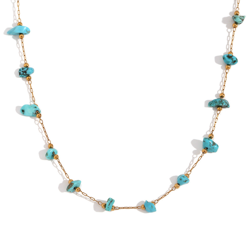 Collana da donna alla moda in acciaio inossidabile con forma geometrica, placcatura in oro 18 carati e intarsio in turchese