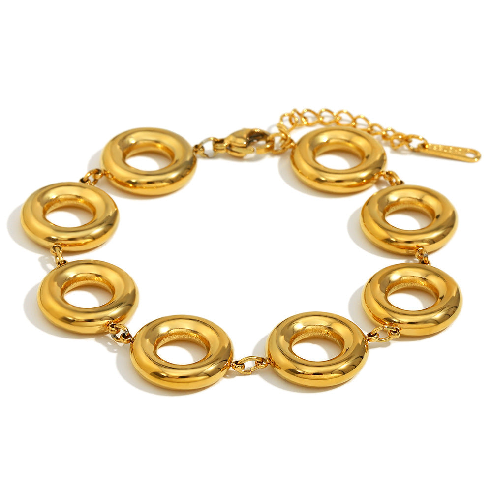 Minimalist Geometric Stainless Steel Plated 18K Gold Solid Ring Bracelet for Women