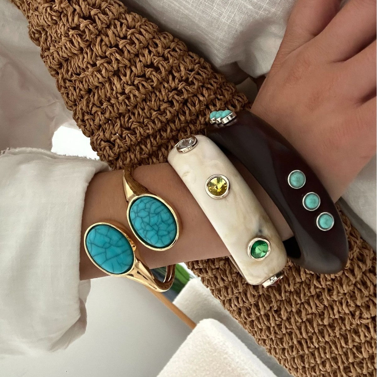 Vintage Minimalist Geometric Resin Gemstone Cuff Bracelet