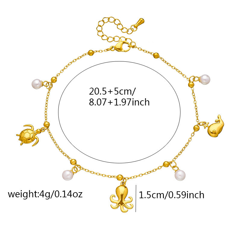 Minimalist Stainless Steel Starfish Turtle Animal Pearl Anklet for Women
