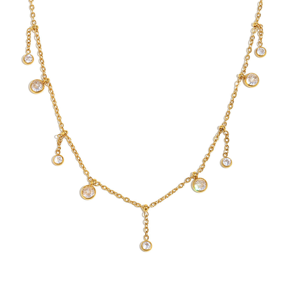Minimalist Geometric Stainless Steel Plated 18K Gold Fine Chain Tassel Pendant Necklace for Women