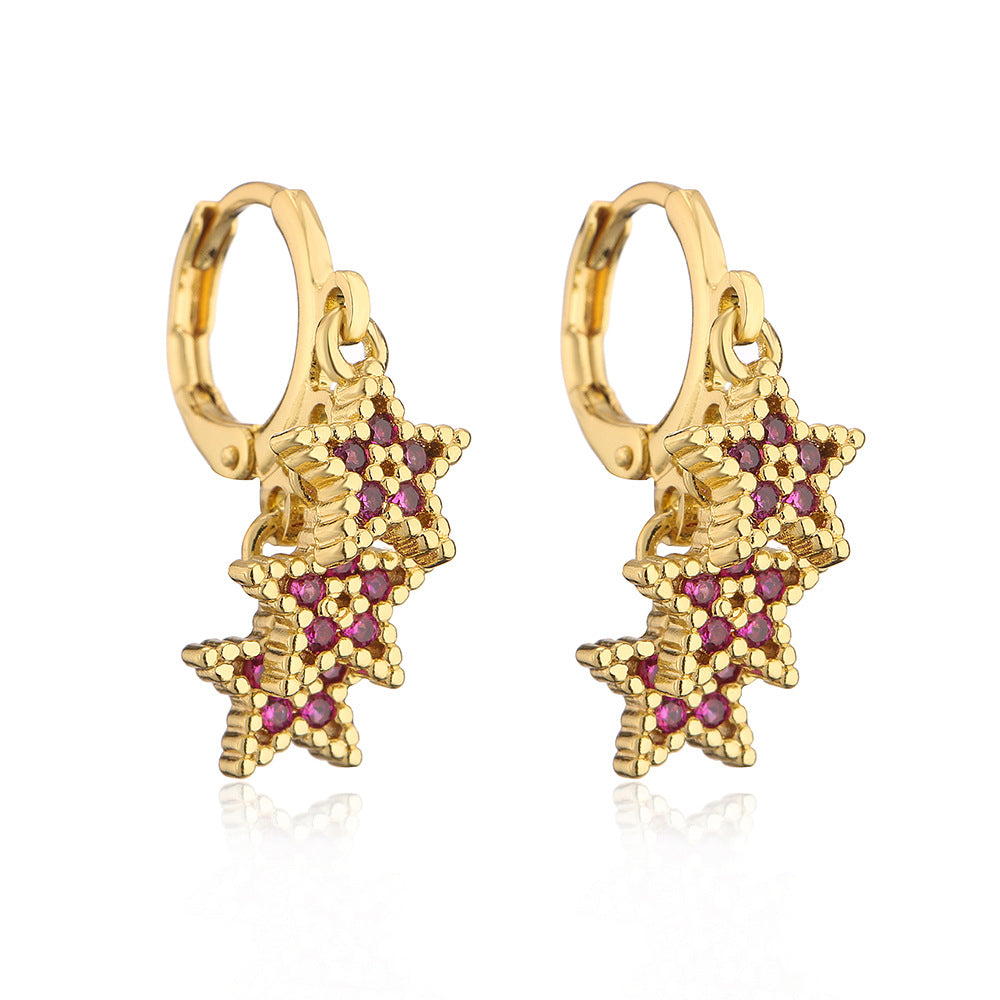 Minimalist Geometric Star Earrings for Women with Copper Base Plated in 18K Gold and Zircon Inlay