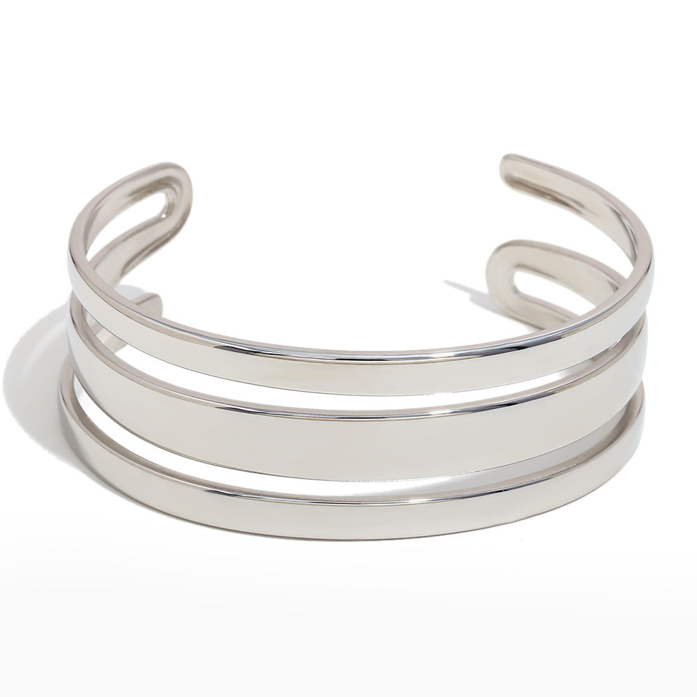 Minimalist Fashionable Double-Layer Bracelet for Women Made of Stainless Steel with 18K Gold Plating